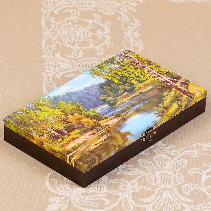 Купюрница-шкатулка "Летний пейзаж. Вид 17", 25х15х3,5 см, венге