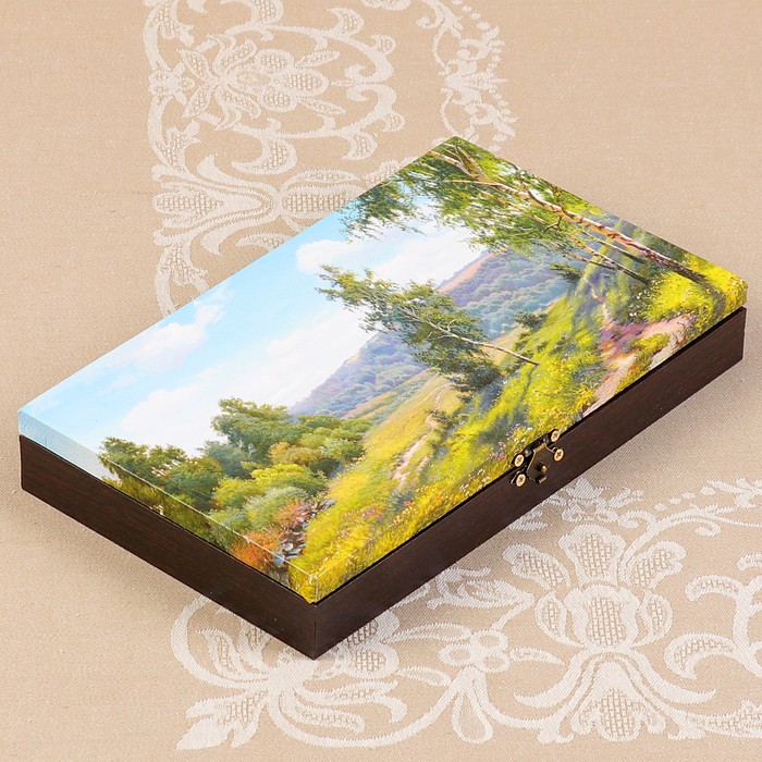 Купюрница-шкатулка "Летний пейзаж. Вид 19", 25х15х3,5 см, венге