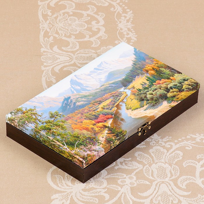 Купюрница-шкатулка "Осенний пейзаж. Вид 2", 25х15х3,5 см, венге