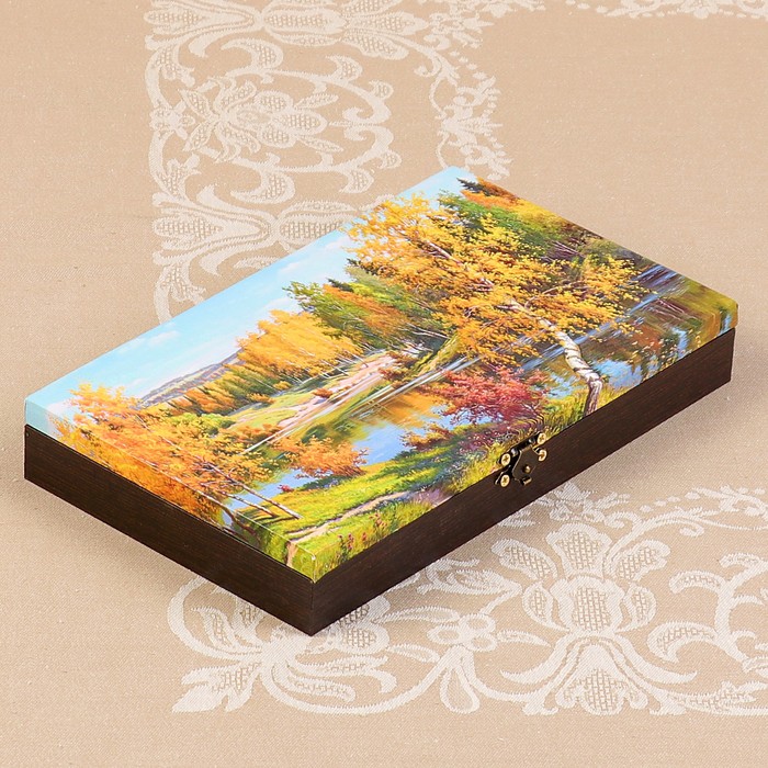 Купюрница-шкатулка "Осенний пейзаж. Вид 3", 25х15х3,5 см, венге