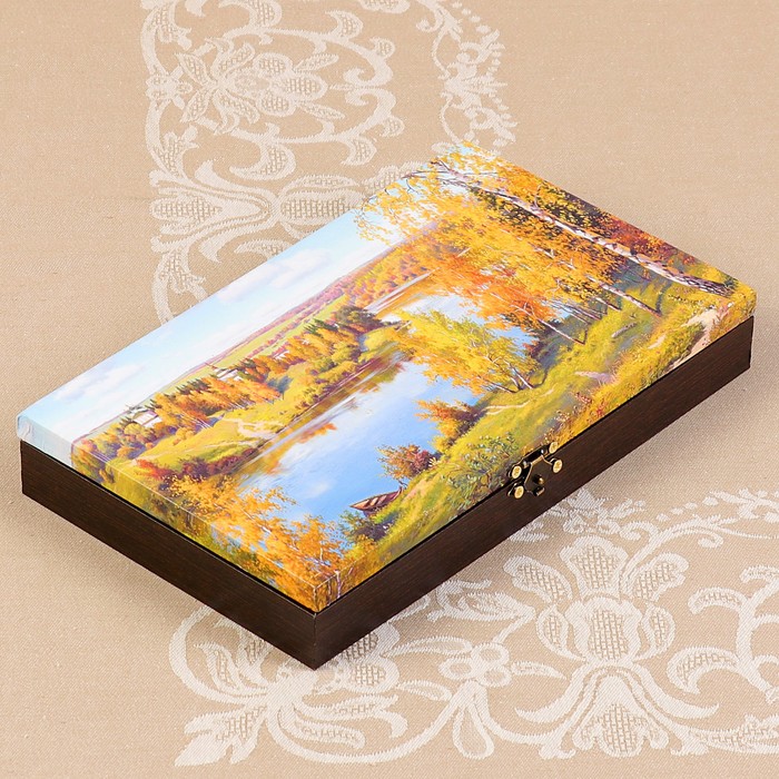 Купюрница-шкатулка "Осенний пейзаж. Вид 4", 25х15х3,5 см, венге