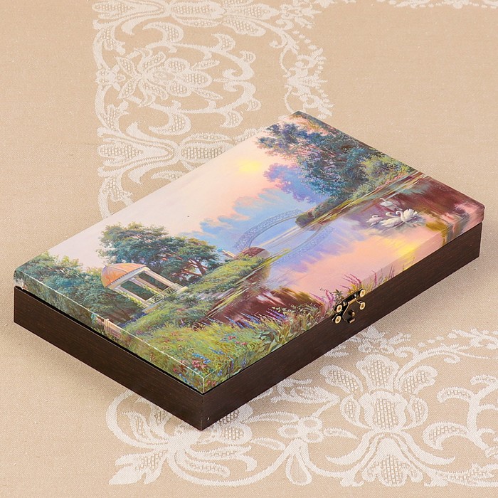 Купюрница-шкатулка "Городской пруд", 25х15х3,5 см, венге