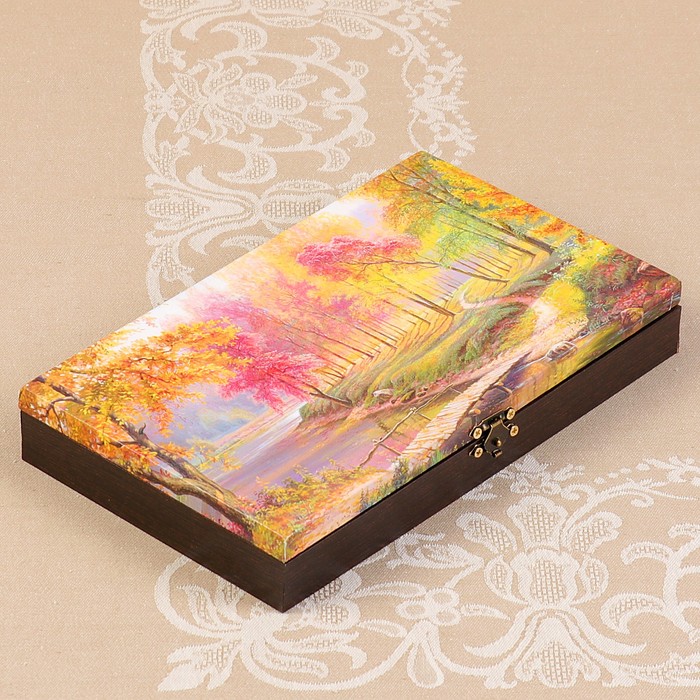 Купюрница-шкатулка "Осенний пейзаж. Вид 5", 25х15х3,5 см, венге