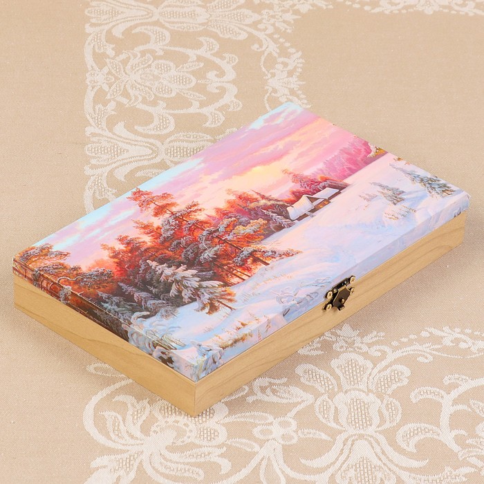 Купюрница-шкатулка "Зимний пейзаж", 25х15х3,5 см, светлая