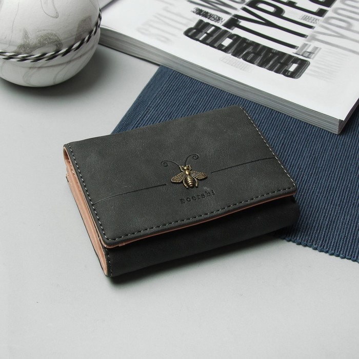 Кошелёк женский "Пчела", отдел для карт, для монет, цвет чёрный