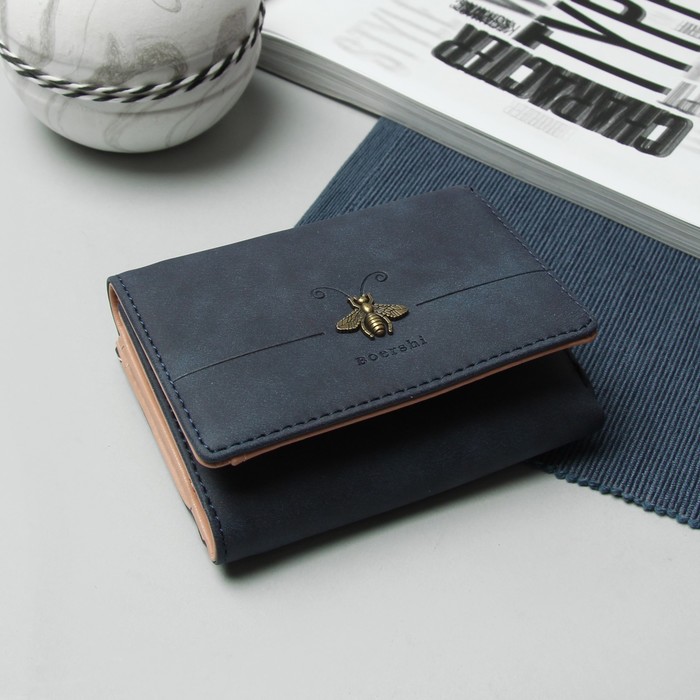 Кошелёк женский "Пчела", отдел для карт, для монет, цвет синий