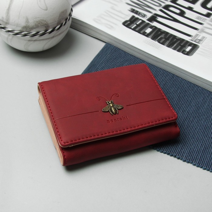 Кошелёк женский "Пчела", отдел для карт, для монет, цвет бордовый
