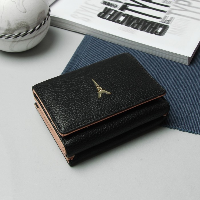 Кошелёк женский "Париж", отдел для карт, для монет, цвет чёрный