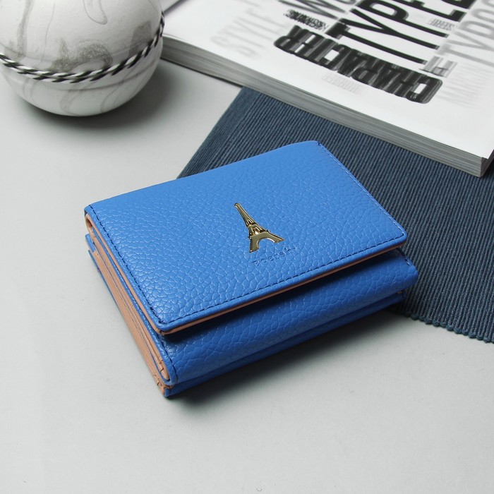 Кошелёк женский "Париж", отдел для карт, для монет, цвет синий