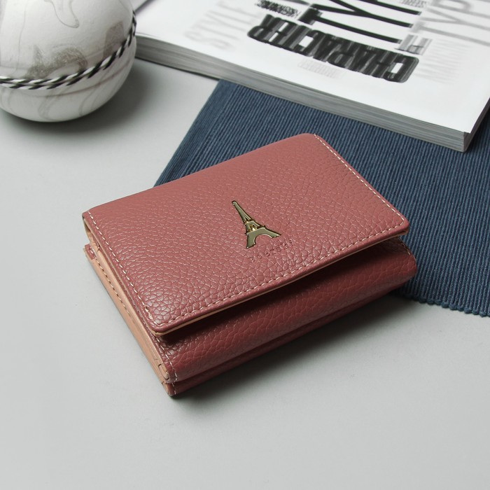 Кошелёк женский "Париж", отдел для карт, для монет, цвет пудра