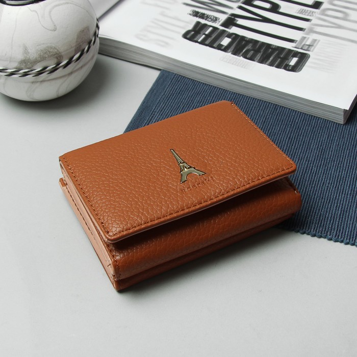 Кошелёк женский "Париж", отдел для карт, для монет, цвет рыжий