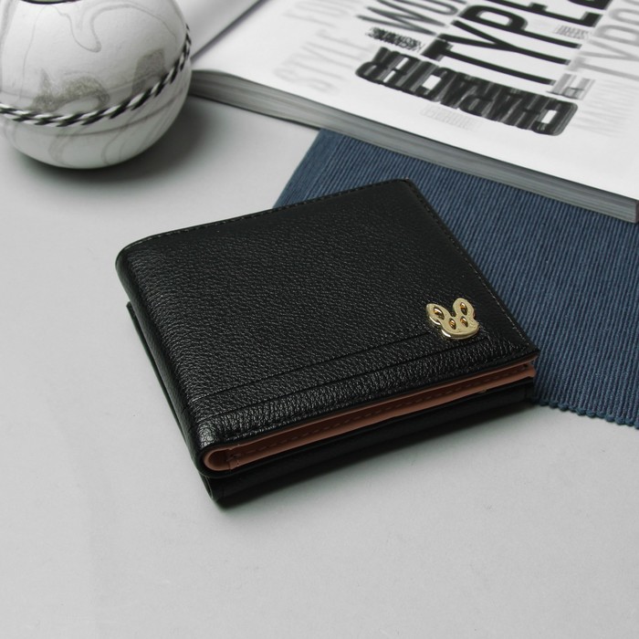 Кошелёк женский "Зайка", отдел для карт, для монет, цвет чёрный