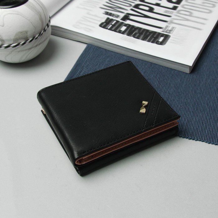 Кошелёк женский "Бант", отдел для карт, для монет, цвет чёрный