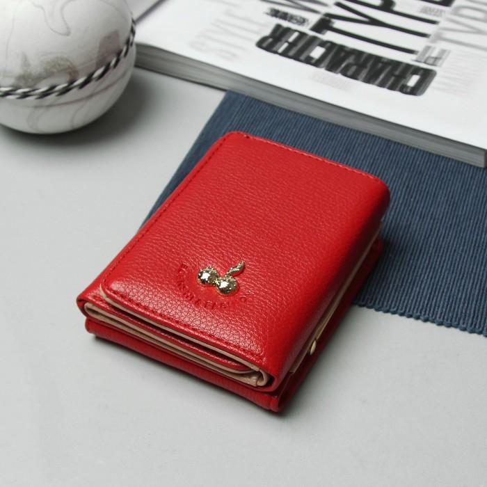 Кошелёк женский "Вишня", отдел для купюр, для карт, для монет, цвет красный