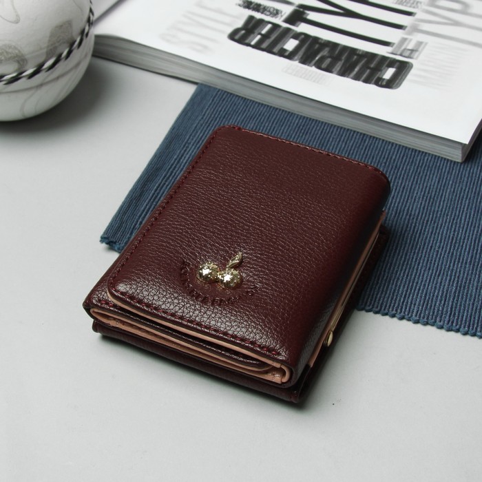 Кошелёк женский "Вишня", отдел для купюр, для карт, для монет, цвет кофе