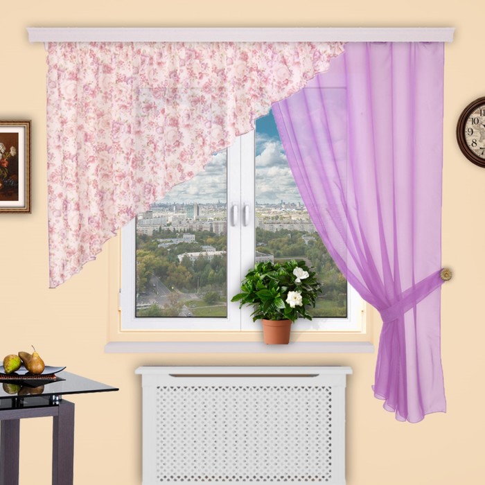 Штора кухонная "Танго", 150х180 см-1 шт., ламбрекен 280х120 см, цвет 245