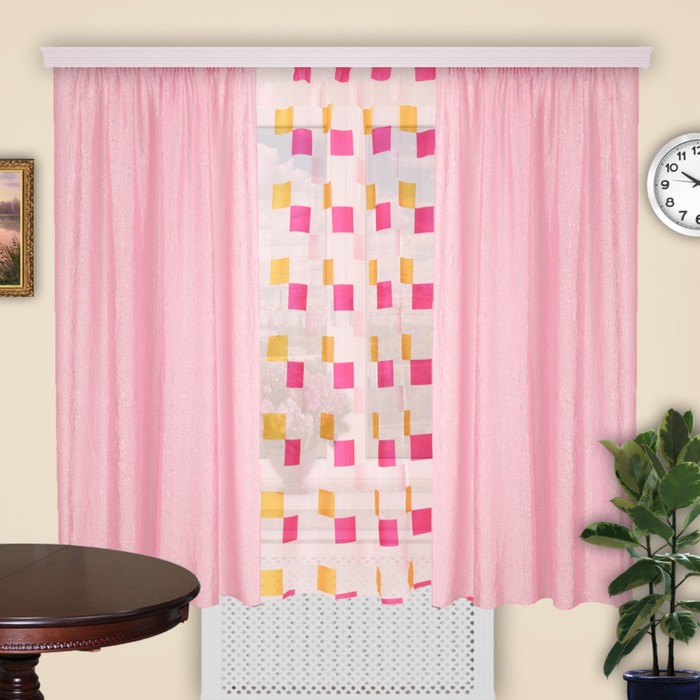 Шторы кухонные "Унисон", 140х200 см-2 шт., 300х200 см-1 шт., цвет 7