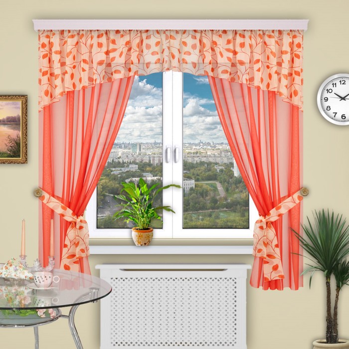 Шторы кухонные "Сказка", 150х200 см-2 шт., ламбрекен 500х70 см, цвет 82