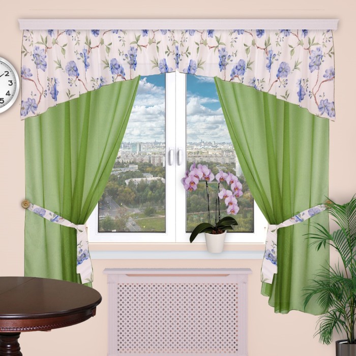 Шторы кухонные "Сказка", 150х200 см-2 шт., ламбрекен 500х70 см, цвет 249