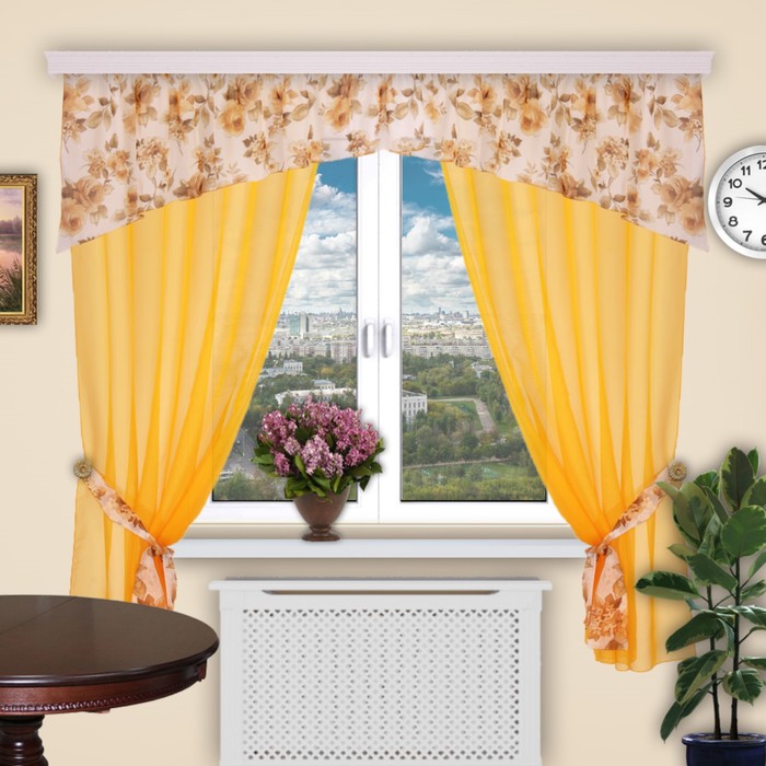 Шторы кухонные "Сказка", 150х200 см-2 шт., ламбрекен 500х70 см, цвет 248