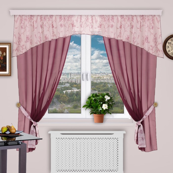 Шторы кухонные "Сказка", 150х200 см-2 шт., ламбрекен 500х70 см, цвет 247