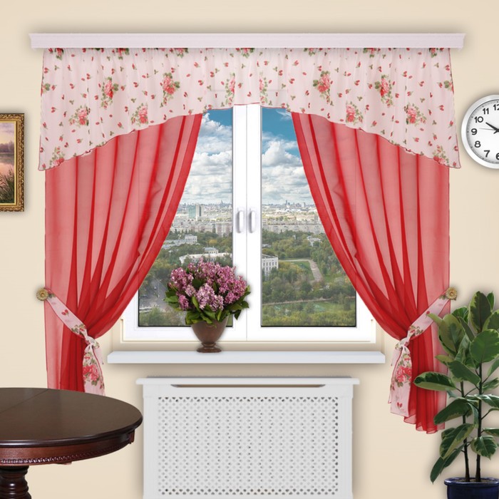 Шторы кухонные "Сказка", 150х200 см-2 шт., ламбрекен 500х70 см, цвет 241