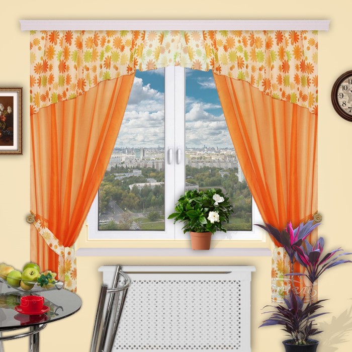 Шторы кухонные "Сказка", 150х200 см-2 шт., ламбрекен 500х70 см, цвет 151