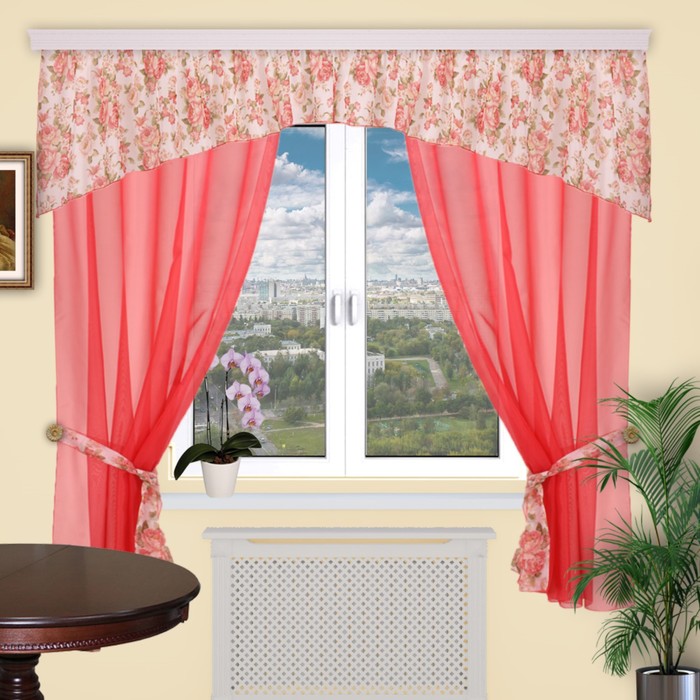 Шторы кухонные "Сказка", 150х200 см-2 шт., ламбрекен 500х70 см, цвет 146