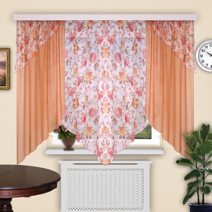 Шторы кухонные "Секрет", 150х180 см-2 шт., 280х160 см-1 шт., цвет 50