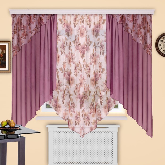 Шторы кухонные "Секрет", 150х180 см-2 шт., 280х160 см-1 шт., цвет 255