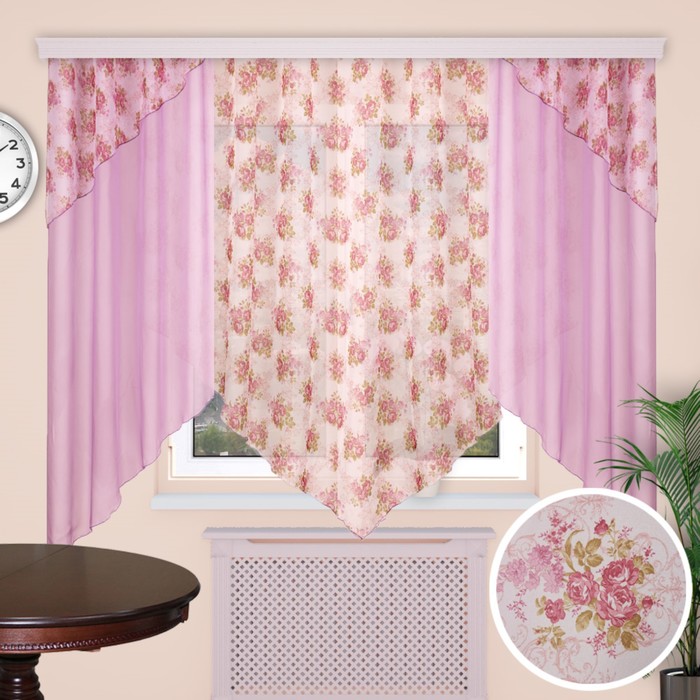 Шторы кухонные "Секрет", 150х180 см-2 шт., 280х160 см-1 шт., цвет 05