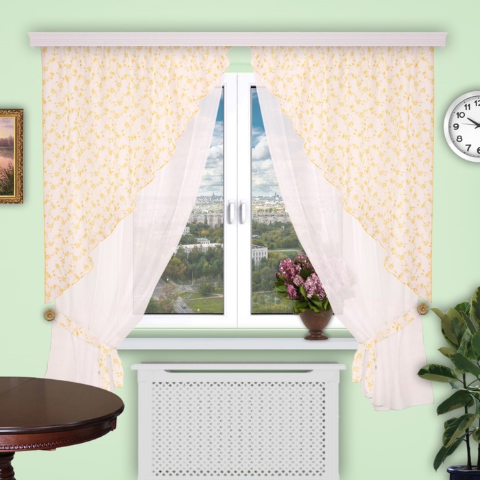 Шторы кухонные "Полька", 150х200 см-2 шт., углы 150х130 см-2 шт., цвет 76