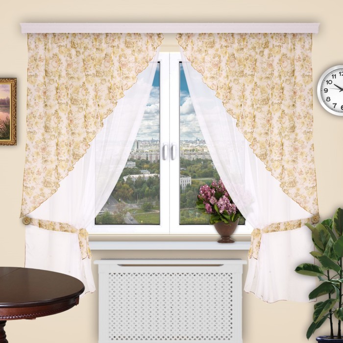 Шторы кухонные "Полька", 150х200 см-2 шт., углы 150х130 см-2 шт., цвет 251