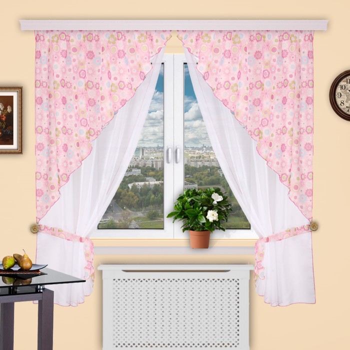 Шторы кухонные "Полька", 150х200 см-2 шт., углы 150х130 см-2 шт., цвет 144