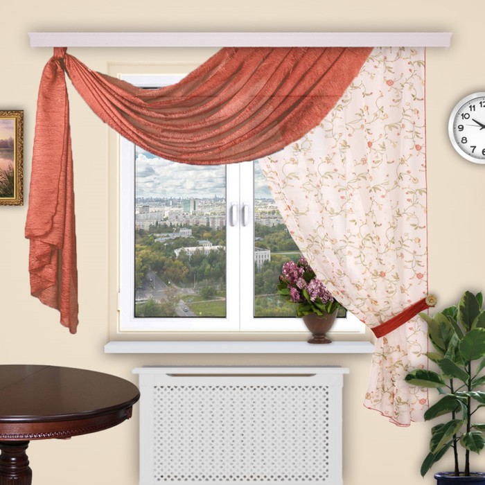 Шторы кухонные "Карамель", 150х180 см-1 шт., ламбрекен 100х280 см, цвет 11