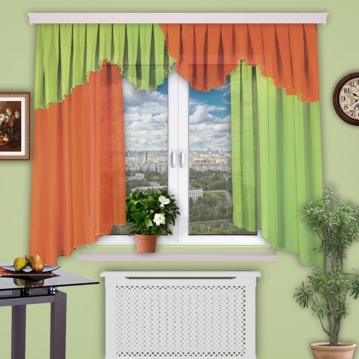 Шторы кухонные "Каприз", 150х160 см-2 шт., ламбрекен 550х50 см, цвет 1