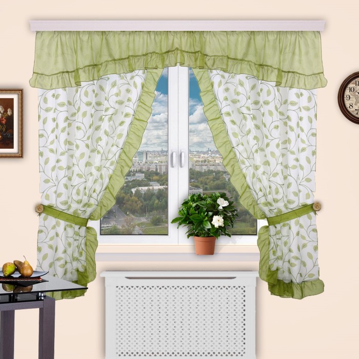 Шторы кухонные "Забава", 150х180 см-2 шт., ламбрекен 300х50 см, цвет 91