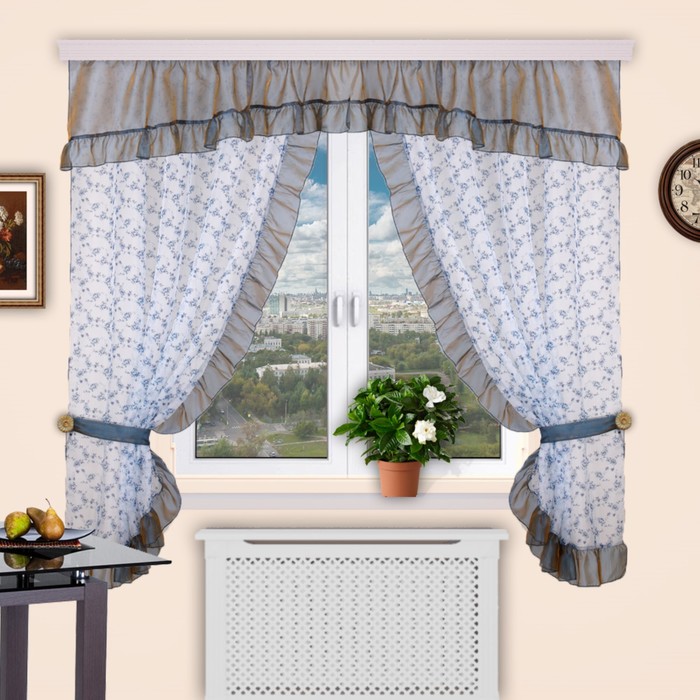 Шторы кухонные "Забава", 150х180 см-2 шт., ламбрекен 300х50 см, цвет 24