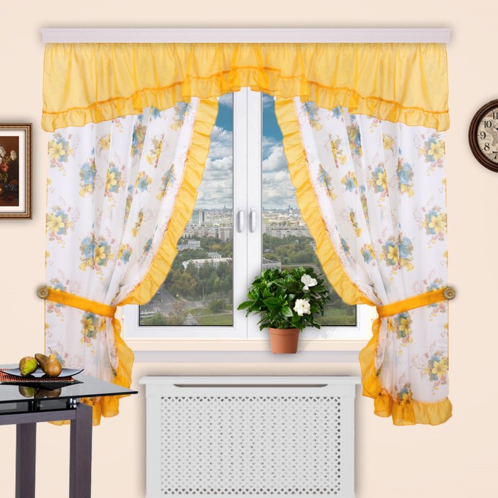 Шторы кухонные "Забава", 150х180 см-2 шт., ламбрекен 300х50 см, цвет 124