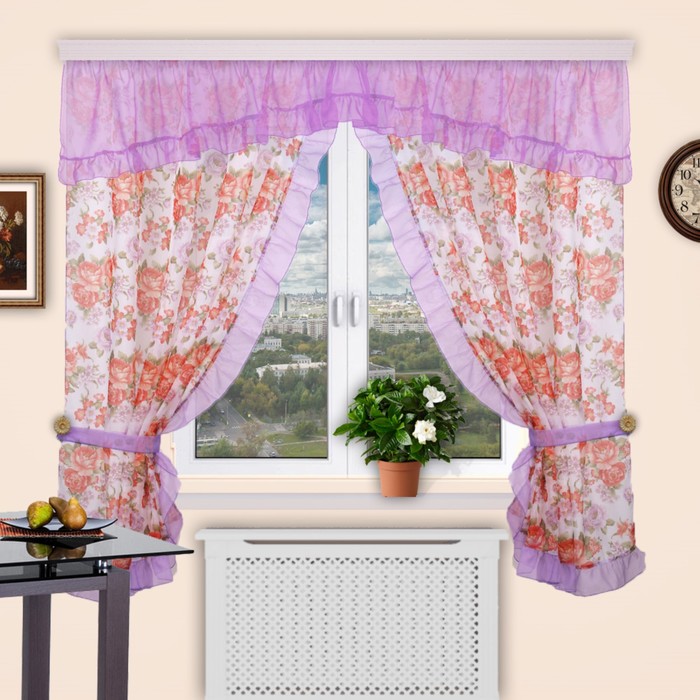 Шторы кухонные "Забава", 150х180 см-2 шт., ламбрекен 300х50 см, цвет 09/1