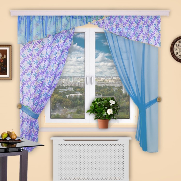 Шторы кухонные "Домино", 140х280 см-2 шт., ламбрекен 400х50 см, цвет 5