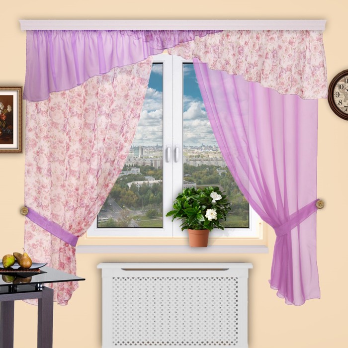 Шторы кухонные "Домино", 140х180 см-2 шт., ламбрекен 400х50 см, цвет 245