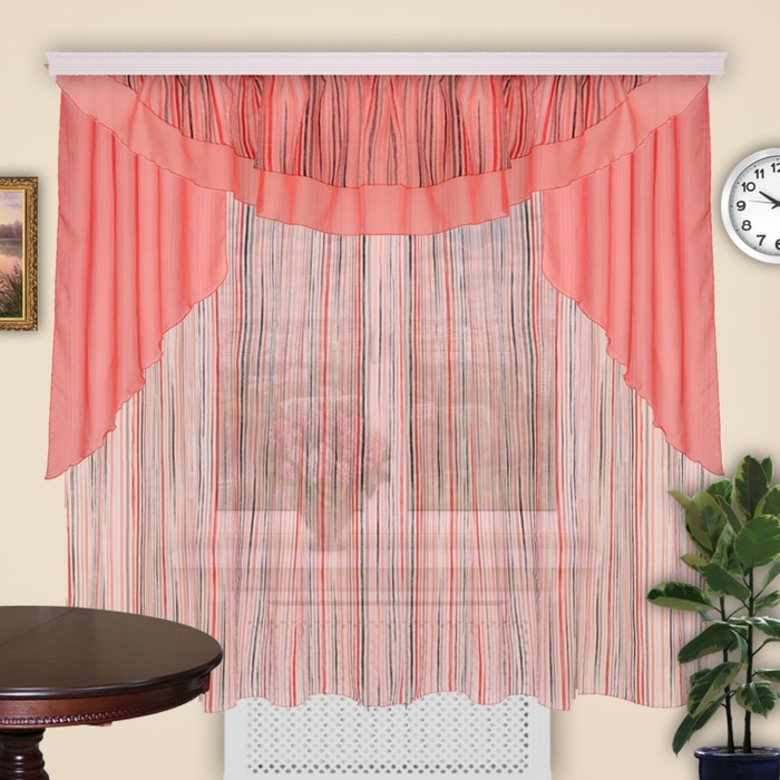 Шторы кухонные "Вальс", 280х200 см-1 шт., ламбрекен 300х50 см, цвет 101/2