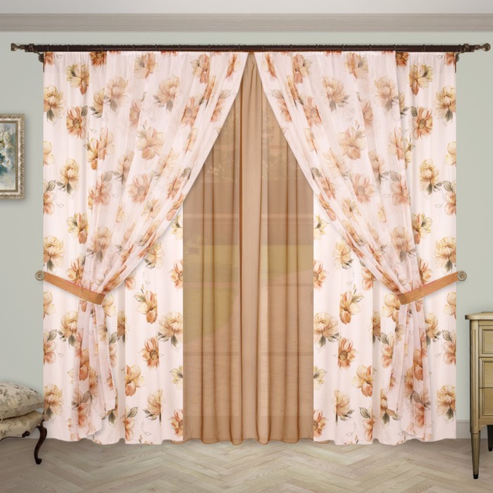 Шторы "Элегия", 140х270 см-6 шт., 2 подхвата, цвет 1298