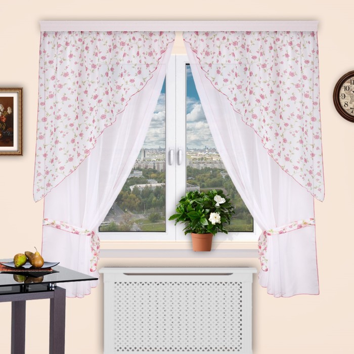 Шторы "Полька", 150х200 см-2 шт., углы 130х150 см-2 шт., цвет 48