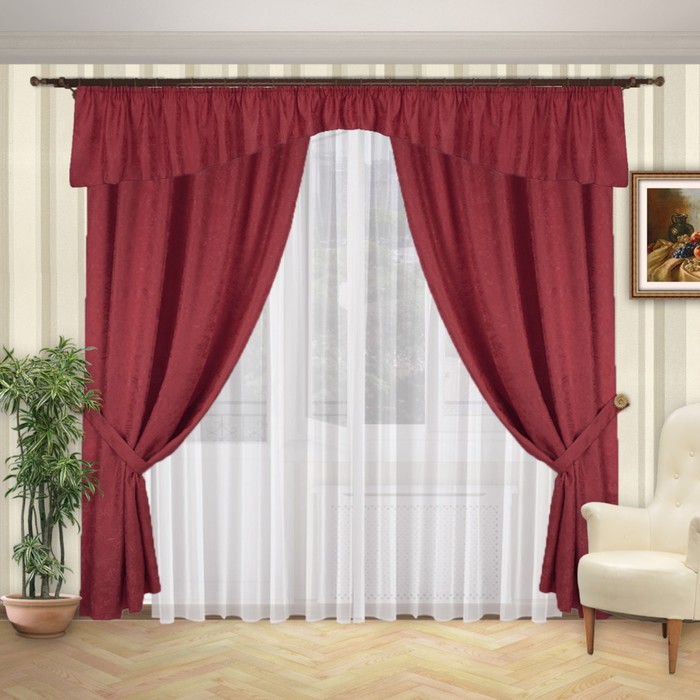 Шторы "Грёзы", 150х260 см-2 шт., 400х260 см-1 шт., ламбрекен 500х50 см, цвет 1338