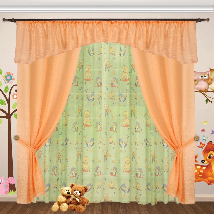 Шторы "Грёзы", 150х260 см-2 шт., 400х260 см-1 шт., ламбрекен 500х50 см, цвет 02