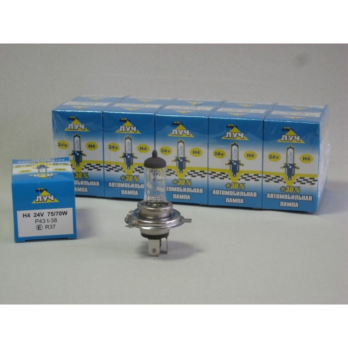 Галогенная лампа "ЛУЧ", H4, 24 В, 75/70 Вт + 30 %