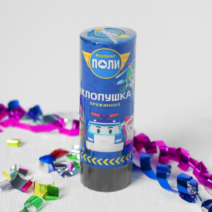 Хлопушка пружинная (4''/10 см) Робокар Поли, Металлизированные круги, Ассорти