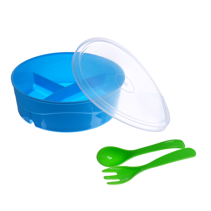 Набор посуды детский, 4 предмета: тарелка трёхсекционная, крышка, ложка, вилка, от 5 мес., цвета МИКС